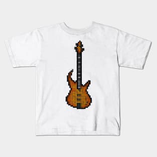 Tiled Pixel Burning Fire Bass Guitar Upright Kids T-Shirt